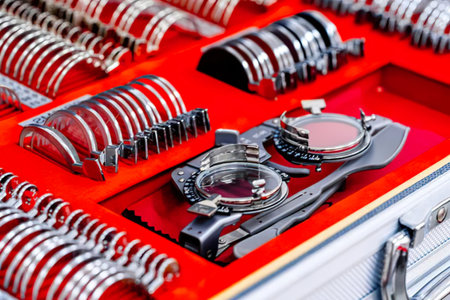 A variety of colorful accessories arranged on a red display table.