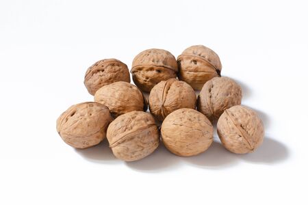 Walnuts on a white backgroundの写真素材