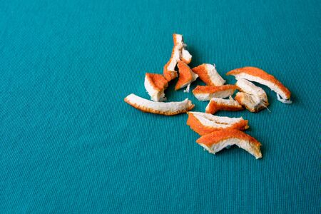 Dried peel of oranges. Orange dried peel. Dried tangerine peelの写真素材