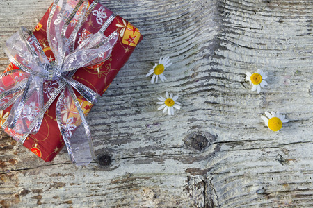 Background with a copy space on a wooden background, top viewの写真素材