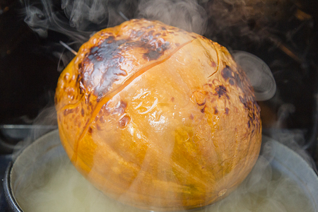 stuffed pumpkin with pieces of fruit, steamedの写真素材