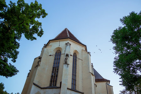 Sighisoara, Romania - August, 2019: Saxon German Church on the Hill in Sighisoara city located in Mures County during a summer day in the evening. Biserica din Deal, one of the symbols of the town.のeditorial素材