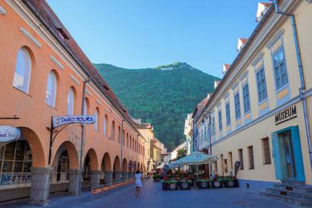 Brasov, Romania - August, 2019: View on Brasov sign on a Mount Tampa in Brasov city. Beautiful City center of the biggest town of Transylvania. Opening Europe with small interesting cities. Travellingのeditorial素材