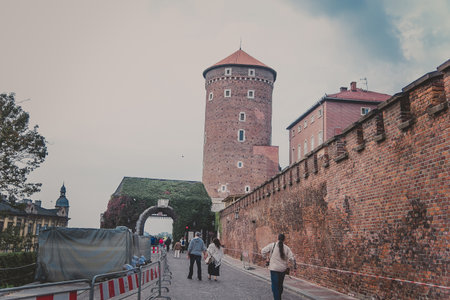 Krakow, Poland - October, 2015: The royal castle in Krakow. The main entrance in the Wawel castle. Built at the behest of King Casimir III the Great. The castle was one of the largest in Polandのeditorial素材