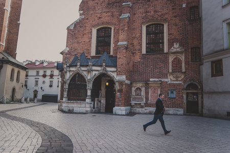 Krakow, Poland - October, 2015: Church of St. Barbara is gothic church on Mariacki Square in Krakow, Poland. Its reconstructed and expanded,1687のeditorial素材