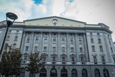 Milan, Italy - December, 2015: Palazzo of the Banca Popolare di Milano is a historic building in Milan. The palace was built in a monumental style with references to neoclassicismのeditorial素材