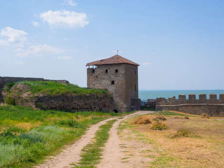 Belgorod Dniester fortress. The ruins of medieval Akkerman Fortress, Bilhorod Dnistrovskyi, Ukraine. Western tower of the castle has name Pushkin Tower.の写真素材