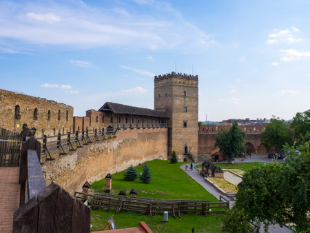 Lutsk, Ukraine- August, 2021: Lutsk High Castle, also known as Lubarts Castle. Ukraine. Brick Tower,...