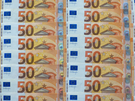 A set of European Union money with a face value of 50 euros. Background of the fifty euros banknotes...