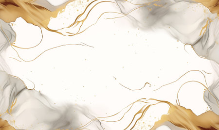 Watercolor illustration, wave pattern, delicate gray marble greeting card template on white background. Wallpaper print texture. Invitation wedding card. Golden wavy marble aquarel frame for textの素材