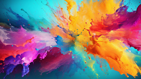 Vibrant abstract background with mixing and swirling of paint liquid. Colored floating liquid in the various colors. Paint colorful splashes background with color palette.の素材