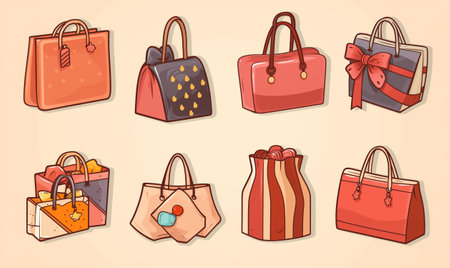 Icon set of Illustrative elements. Decoration for Shopping Day. Set of cartoon cute icons for shopping and sale card. Stickers with simple background. Banner with copy space.の素材