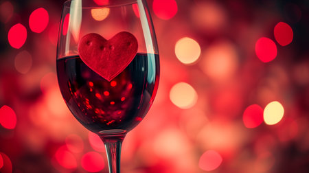 A romantic setting for a Valentine's day celebration with a glass of fine wine. Lit by candlelight, it's perfect for a date night or special occasion, creating a warm and intimate atmosphere.の素材