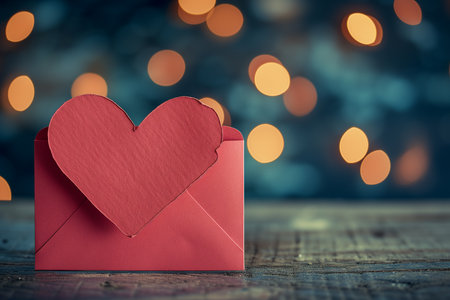 A romantic image of a Valentine's day love letter tucked into a delicate envelope sealed with a red paper heart, conveying heartfelt emotions and affection.の素材