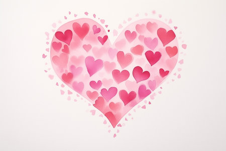 Celebrate love with this beautifully hand-painted watercolor valentines day card featuring a vibrant mix of pink and red hearts. Perfect for expressing heartfelt emotions on this special day.の素材