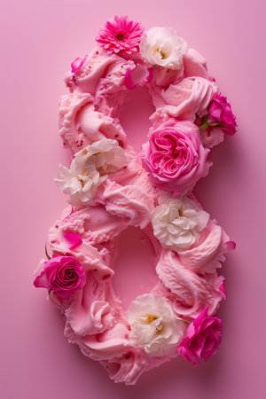 A delightful ice cream treat shaped as the number eight. A perfect way to celebrate international womens day with a sweet and colorful dessert to honor and recognize women.の素材