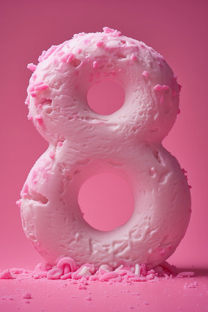 A delightful ice cream treat shaped as the number eight. A perfect way to celebrate international womens day with a sweet and colorful dessert to honor and recognize women.の素材