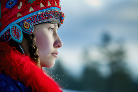 Sami national day celebration with people in traditional clothing and cultural performances, showcasing the rich cultural heritage of the sami people.の素材