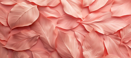 Close-up of trendy peach leaf texture, creating an abstract background with a pattern of apricot leaves. Vibrant and natural backdrop for design projects and creative concepts.の素材