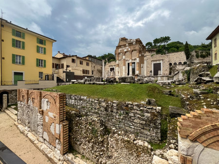 The Capitolium of Brixia or the Temple of the Capitoline Triad in Brescia was the main temple in the center of the Roman town of Brixia, Brescia, in Italyの写真素材