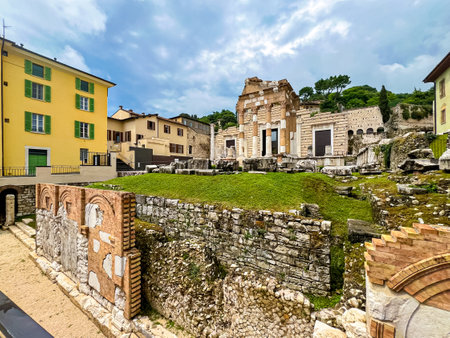 The Capitolium of Brixia or the Temple of the Capitoline Triad in Brescia was the main temple in the center of the Roman town of Brixia, Brescia, in Italyの写真素材