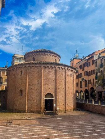 Rotonda di San Lorenzo , St. Lawrence Roundchurch in Mantua, Italy. A UNESCO heritage site. View of the Rotonda San Lorenzo in Mantova, ancient and religious building in a city of tourism and travel.の写真素材