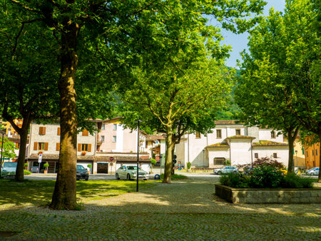 Public park on Lake Idro, Lombardy, Italy. Tourist resort in Brescia province, Lombardy.の写真素材