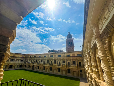 Courtyard of the horsewoman inside the Palazzo Ducale, a work designed by the architect Giulio Romano. Mantova, Italyの写真素材