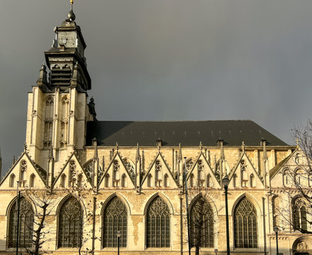 Explore the architectural beauty of the church of our lady of the chapel in brussels. This striking exterior showcases intricate details and a vibrant atmosphere, making it a must-see for visitors.の写真素材