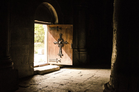 door with christian crossのeditorial素材