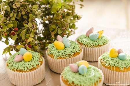 Beautiful cute Easter cupcakes with decorationsの写真素材