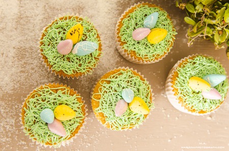 Beautiful cute Easter cupcakes with decorations