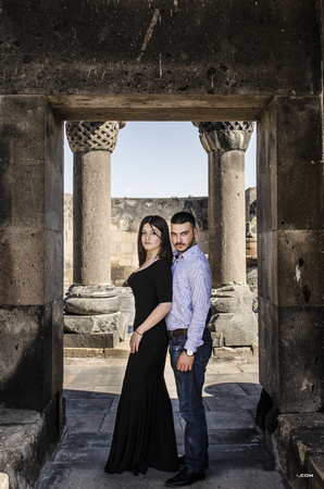 Beautiful couple in love near historical placeの写真素材