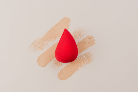 top view of red blood drop on white background with paint splashesの写真素材