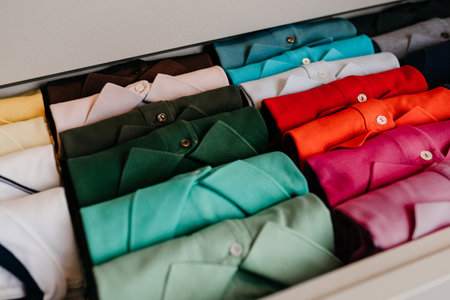 Colorful men's shirts in a box. Selective focus.の写真素材