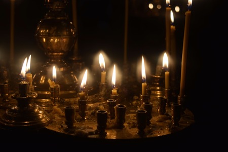 burning candles in the Christian church, templeの写真素材