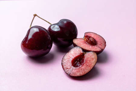 Freshly picked cherries, ready for processing and consumption.の写真素材