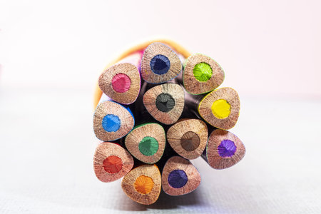 Wooden colored pencils ready for drawing.