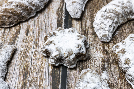 Christmas cookies with powdered sugar.の写真素材