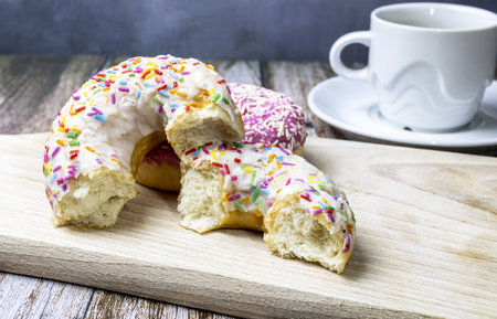 Perfect and fresh multi-colored sweet donuts.