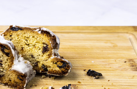 Sweet Christmas table with raisins and powdered sugar.の写真素材