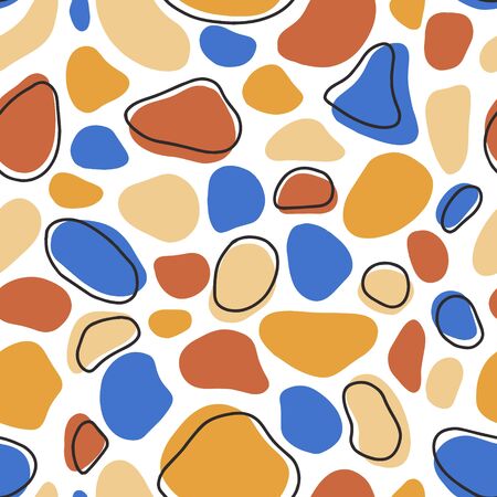 Seamless pattern with abstract shape in blue and terracota. Hand drawn vector illustration for textile, webのイラスト素材