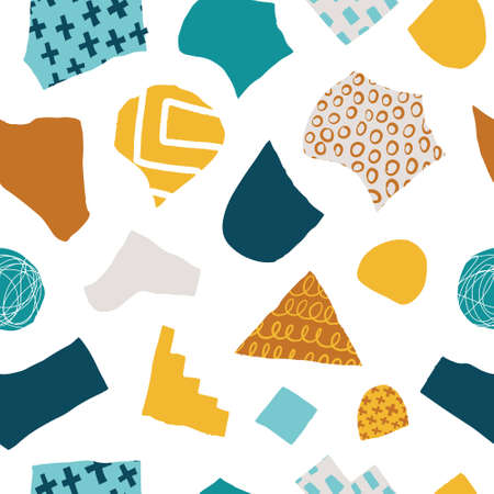 Seamless pattern with cutout torn shapes. Hand drawn vector illustration with texture. Modern...