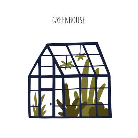 Greenhouse hand drawn vector illustration. Concept for garden shop flyer or banner.のイラスト素材