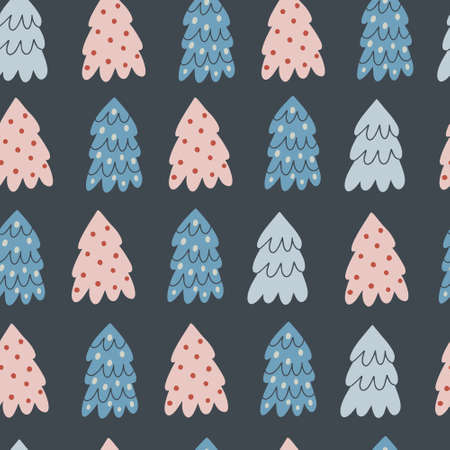 Seamless pattern with christmas trees. Hand drawn vector illustration for wrapping, textile.のイラスト素材