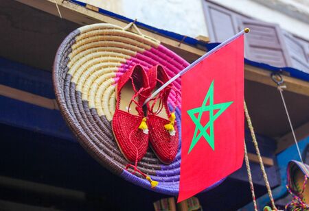 Bright souvenirs on the oriental market in the old district of Essaouiraの写真素材