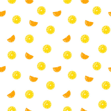 Orange and lemon slices vector seamless pattern, background, wallpaper, print, textile, fabric, wrapping paper, packaging designのイラスト素材