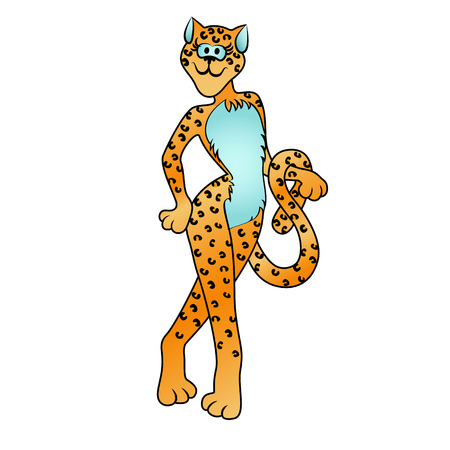 Orange cartoon beautiful girl leopard in a good fit with a long tailのイラスト素材