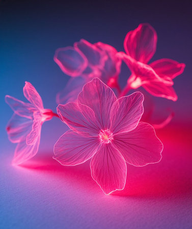 Beautiful pink flowers on a blue background. Floral background.の素材