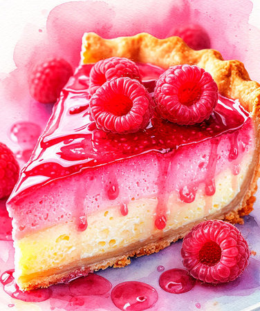 Delicious Fruit Dessert Illustration, Fresh Strawberries and Raspberries on a Sweet Pastryの写真素材